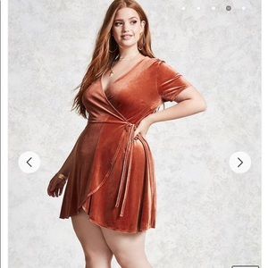 Amber colored velvet wrap dress